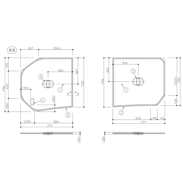 一般浴槽用２枚割蓋１６５０Ｒ